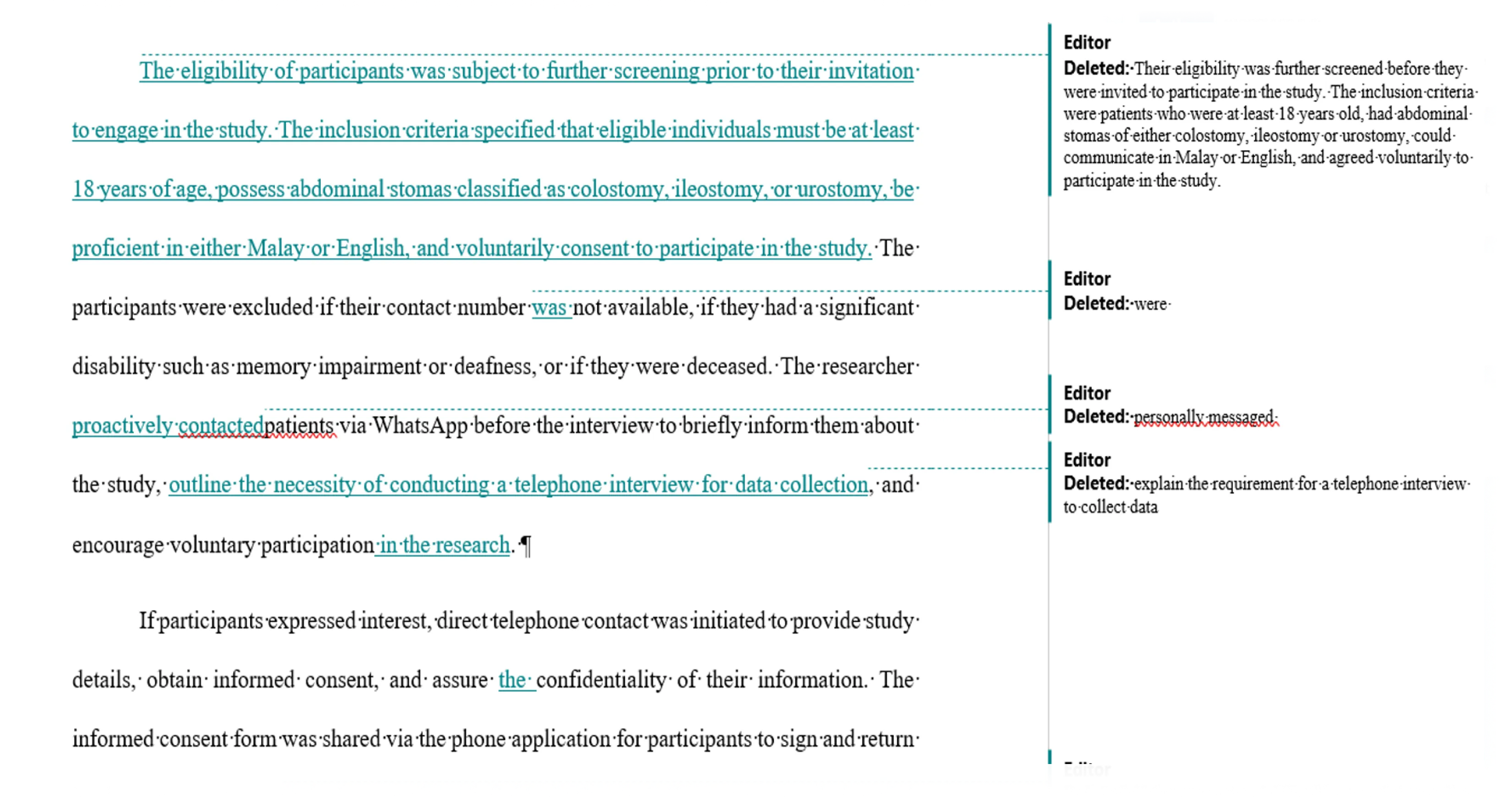 Substantive editing sample with expert comments